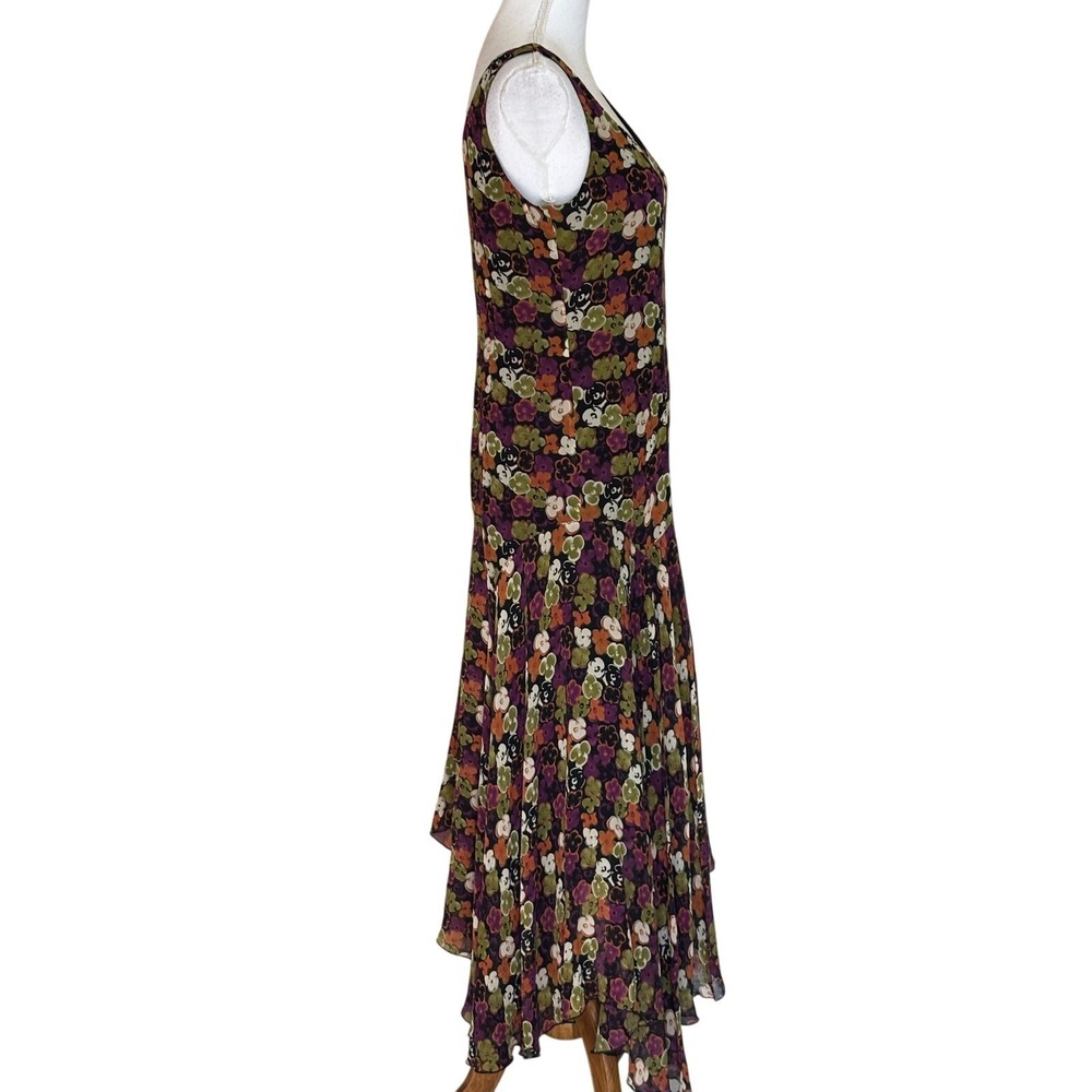 Jones NY 100% Silk Floral Handkerchief Hem Maxi dress Romantic Boho Size 8 - Picture 2 of 5